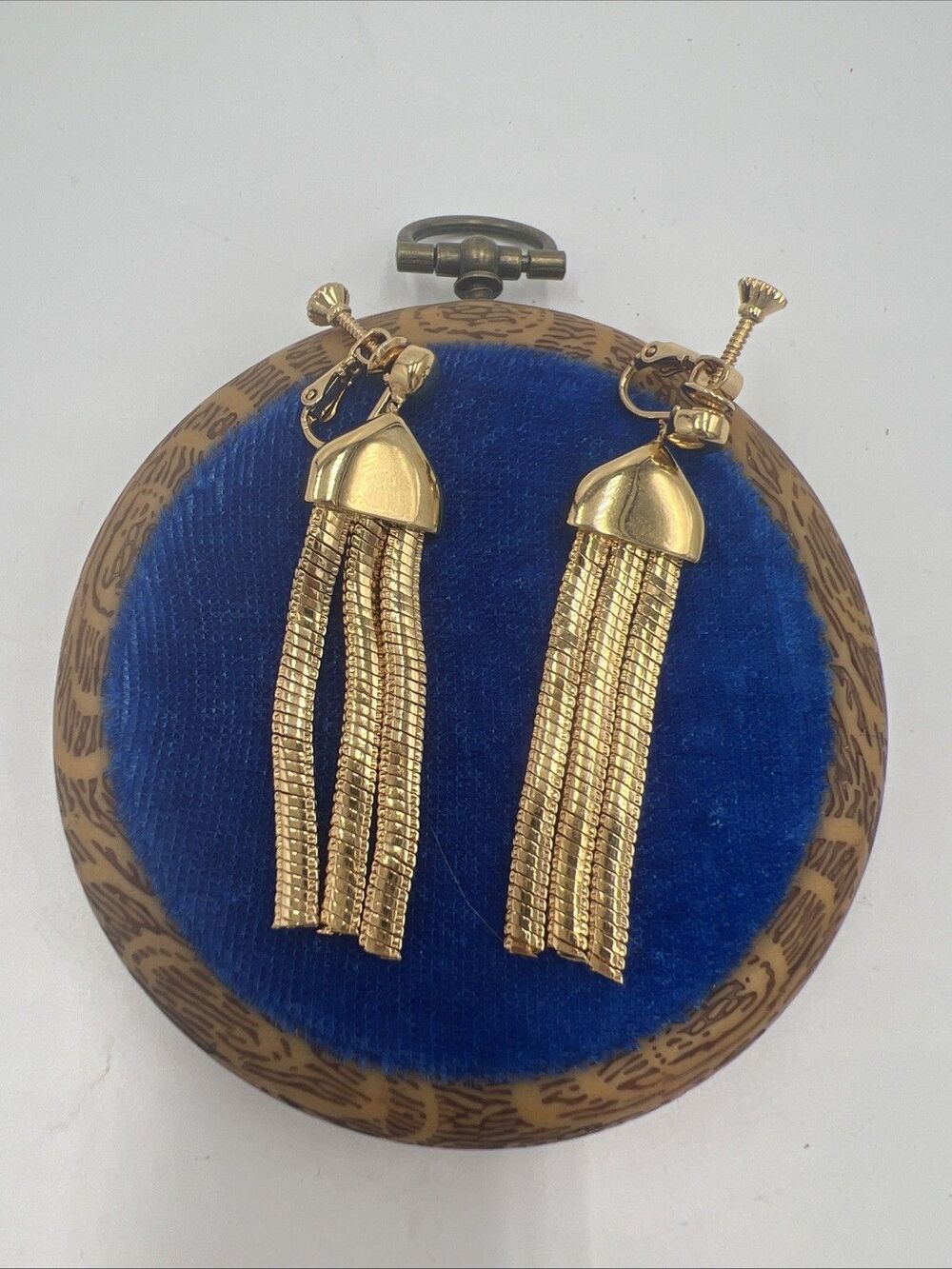 Vintage Napier Gold Tone Chain Tassel Screw Back  Earrings 1960s Fringe Style